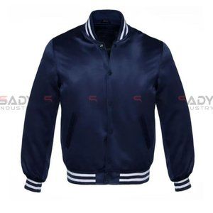 Navy Satin Bomber Jacket (M/Sz 8-10)